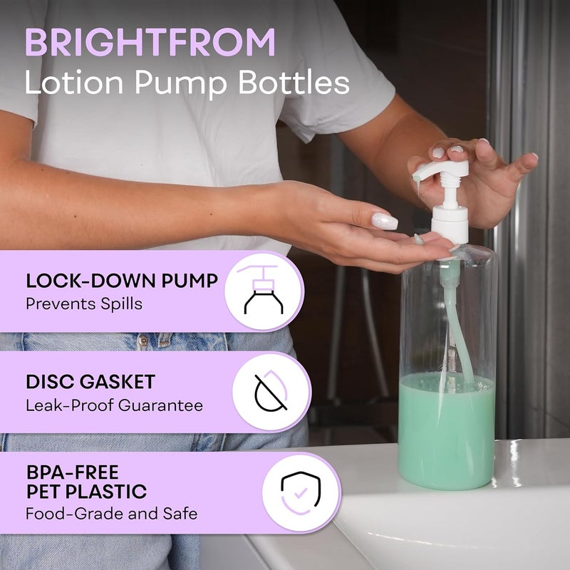 BRIGHTFROM زجاجات مضخة شامبو فارغة، 32 أونصة / 1 لتر، حاويات أسطوانية خالية من BPA، للاستخدام المنزلي والتجاري، عبوة من 2 - مقاومة للتسرب - Image 2